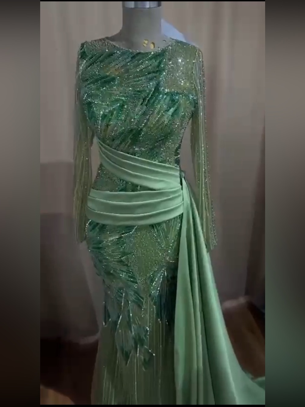 Customized Kosovo Sage Green beaded dress